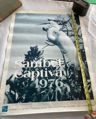 1976 Vintage Sanibel Captiva Island Florida Travel Poster Great Egret Unframed • $79