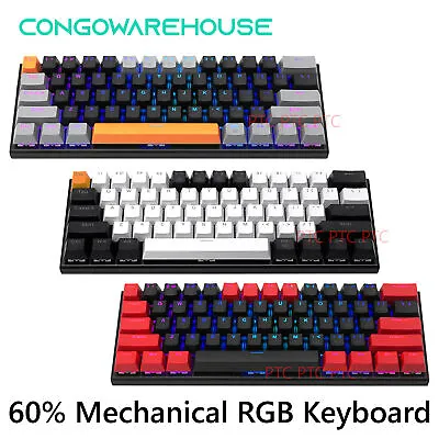 $75.86 • Buy 60% Compact Wired True Mechanical Gaming Keyboard 61 Keys RGB Backlit For PC PS4
