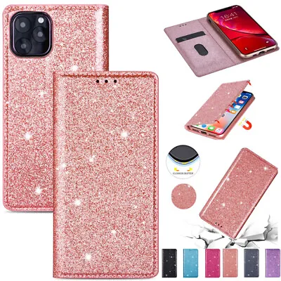$15.88 • Buy For IPhone 15 14 13 12 Pro Max 7 8 Glitter Magnet Leather Wallet Flip Case Cover