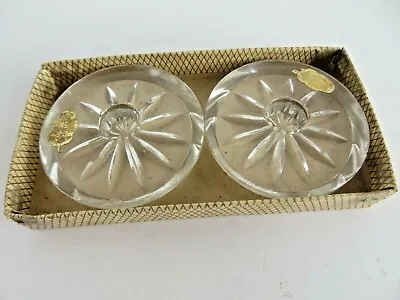 Vtg Candle Holder Pair Round Pressed Glass Holds 1/2  Candles W. Germany #12626 • $12.24
