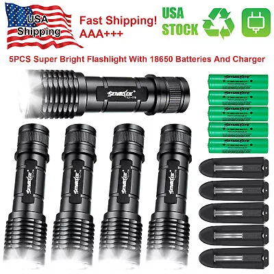 5 Pack Super Bright Tactical LED Flashlight Rechargeable Battery Torch Charger • $28.88