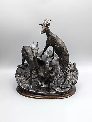 Jules Moigniez Bronze Hollowcast Figure Group Mountain Goats French Signed • $248.67