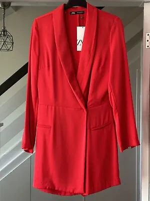 ZARA Red Stylish Classy Blazer Playsuit Dress Size S Bloggers Fave • £28.99