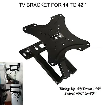 Full Motion TV Wall Mount Bracket Swivel Tilt 14 18 26 32 40 42 Inch LED LCD UK • £8.51