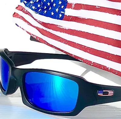 OAKLEY SI FIVES Squared Matte BLACK POLARIZED Galaxy Blue USA Flag Sunglass 9238 • $108.88