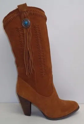 Reba Size 8 M HADES Tan Suede Fringe Tassel Western Heel Boots New Womens Shoes • $83.40