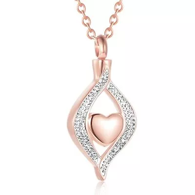 Crystal Teardrop Heart Cremation Urn Pendant Memorial Necklace For Women Stai... • $26.73