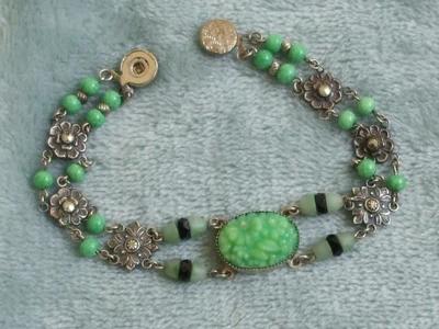 £17.50 • Buy Vintage Art Deco Peking Glass & Marcasite Bracelet - Unusual Catch