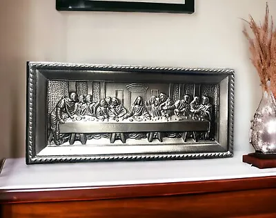 Vintage Pewter Picture Last Supper Wall Hanging Shelf Sitter Religious Plaque • $28