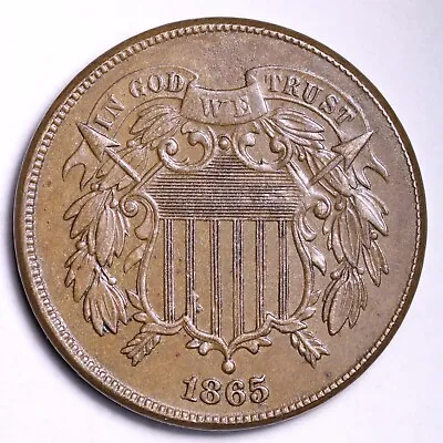 1865 2 Cent Piece CHOICE UNC UNCIRCULATED MS FREE SHIPPING E622 ALS • $120.38