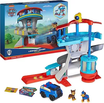 Paw Patrol Lookout Tower Playset With Toy Car Launcher 2 Chase Action Figures • £53