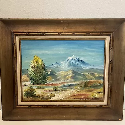 Oil Canvas Landscape Painting Snow Cap Mountains New Mexico Vibe Wood Frame Sign • $43