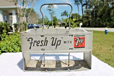 Fresh Up WITH 7up 7 Up SODA METAL CARRIER 6 PACK BOTTLE HOLDER CADDY CADDIE • $44.95