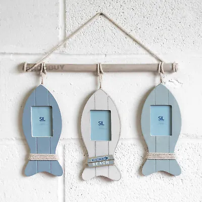 Wall Mounted Wooden Hanging Fish Photo Picture Frame Beach Nautical Decoration • £15