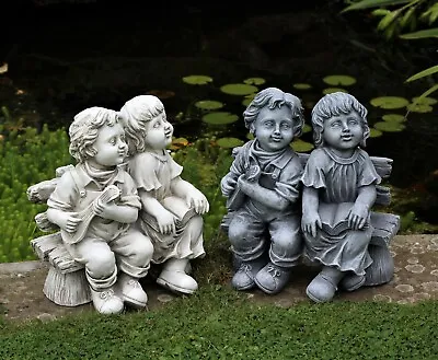 Garden Ornaments Boy  Girl Cherub Statue Sitting Decor Ceramic Decoration Large • £19.95