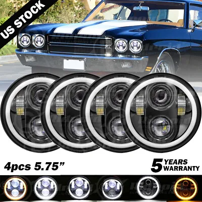 4PCS 5 3/4  5.75 Round Projector LED Headlights Sealed Beam Halo Ring Lamp Bulbs • $89.99