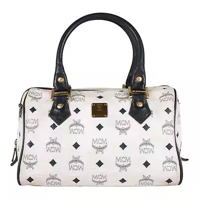 Authentic MCM Logos Pattern Boston Bag White • $150