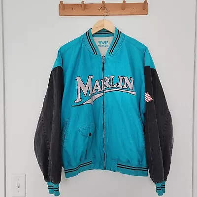 Vintage Mirage Florida Marlins MLB Pinstripe Reversible Jacket Mens Size Large • $54.99