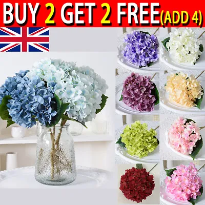 Artificial Hydrangea Silk Fake Flowers Bouquet Wedding Home Garden Decoration UK • £5.03