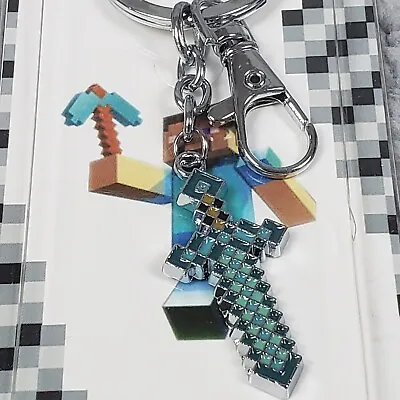 Minecraft Diamond Sword Keychain Metal Blue With Spilt Ring And Lobster Clasp • $9.99