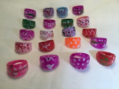 5Pc Plastic Resin Multi-Coloured Pattern Fashion Kids Ring/XSS/Party Bag/Friend • £5.50