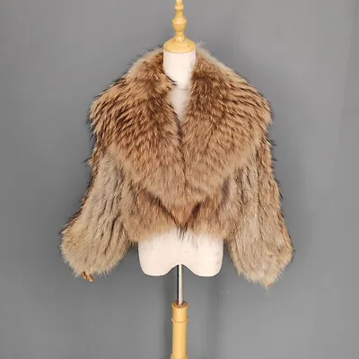 Real Raccoon Fur Strips Large Fur Collar Short Women's Winter Coat Jackets Parka • $233.87