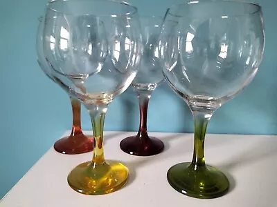 Large Wine Glasses  With Individual Coloured Stems & Bases -Set Of 4 • £28