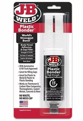 JB Weld Plastic Bonder Urethane Adhesive Syringe Black 25ml Gap Filler  • $24.95