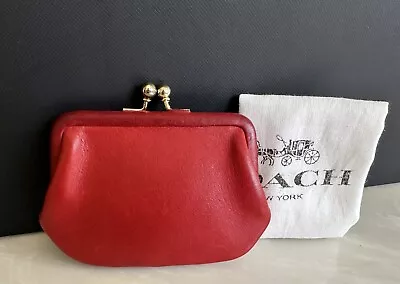 Coach Vintage Red/black Leather Kisslock Coin Purse 7155 • $169