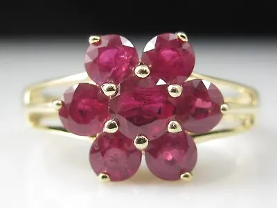 Ruby Ring Cluster Cocktail 14K Yellow Gold Flower Genuine Size 9 Estate Vintage • $395