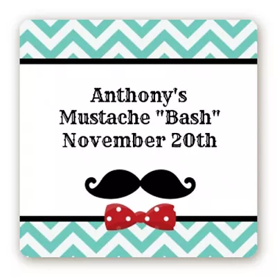 Mustache Bash Birthday Party - Square Personalized Birthday Party Stickers • $6