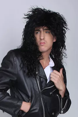 70's-80's Rock Star Wig Long Black Kinky Synthetic Hair Shag Cut Costume Wig  • $14.98