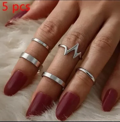 5pcs SIlver Boho Stack Punk Retro Above Knuckle Ring Midi Finger Tip Rings Gifts • £6.89