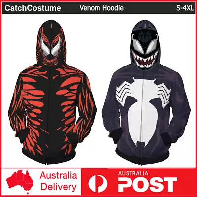 Venom Carnage Hoodie Cosplay Costume Full-Zip Sweatshirt Pullover Jumper Unisex • $25.68