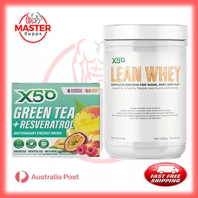 Green Tea X50 60 Serves + X50 100% Lean Whey Protein 30 Serves • $119.90