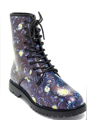 Vincent Van Gogh Starry Nights Combat Boots Ladies Sz 10 NEW! • $94