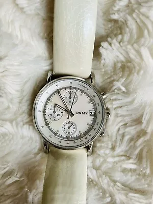 £8 • Buy DKNY Ladies Watch, Pearl-white Leather Strap. Pre-owned (needs Battery)
