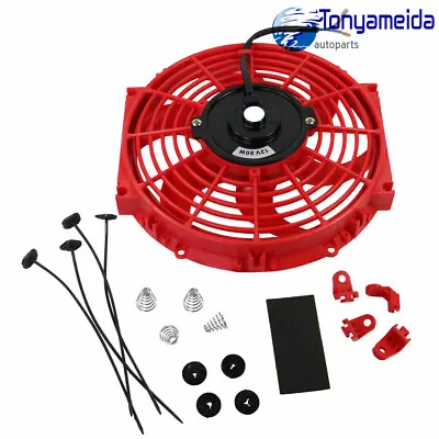 Universal Red 10 Inch Slim Fan Push Pull Electric Radiator Cooling 12V Mount Kit • $24.99