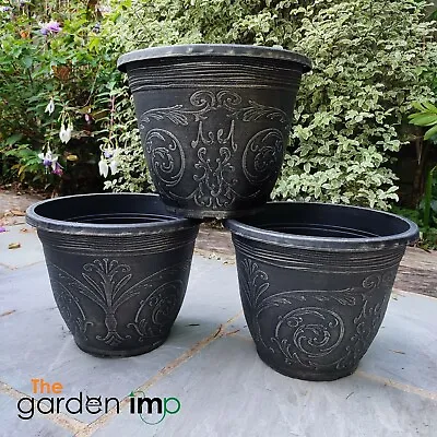 £8.49 • Buy Round Garden Decorative Planter Pot Outdoor Ornate Black Gothic 30cm Plant Pots