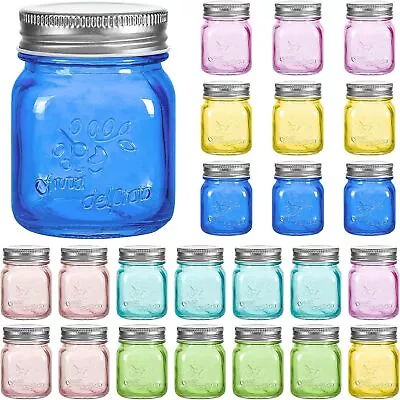 Amzcku 24pc Mini Colored Mason Jars 5 Oz Metal Lids Glass Jar Jam Honey BPA Free • $44.08