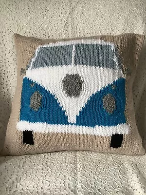 Hand Knitted Chunky Yarn Camper Van Cushion Cover & Inner Pad 18” X 18” - New • £22