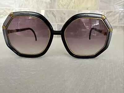 Ted Lápidus Paris Rare 70’s Oversized Octagon Lenses Sunglasses Black Gold Retro • $200