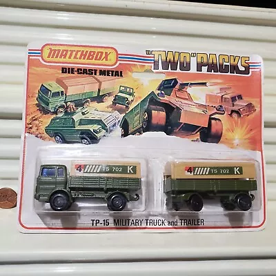 Lesney Matchbox 1975 TP15A 4TS702K Labels MILITARY Truck + Trailer Two Pack MiP • $119.95