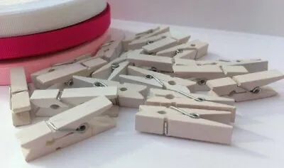 50 White Mini Wooden Craft Pegs Clothes Paper • £2.95