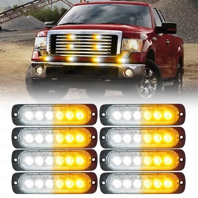 8PCS LED Grille Side Marker Strobe Light Car Truck Emergency Warning Amber White • $35.99