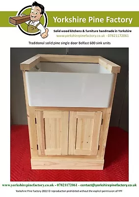 £332 • Buy FREE STANDING Solid Pine DOUBLE Shaker Door Belfast Sink Cabinet, SINK & PLINTH