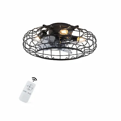 18  Rustic Caged Ceiling Fan Light Farmhouse Flush Mount Chandelier With Remote • $58.28