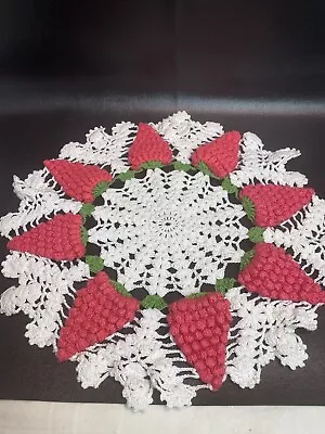 Vintage Handmade Crochet Strawberry Doily  • $12