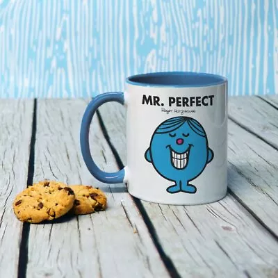 Mr Men Porcelain Mug Mr Perfect 11oz Coffee Cup Kitchen Dining Drinkware Blue • £12