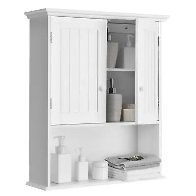 Wall Cabinet Bathroom Wooden Storage Organiser Kitchen Cupboard Home White/Grey • $70.95